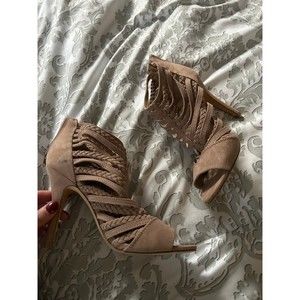 LC Lauren Conrad Tan Braided Strappy Heels